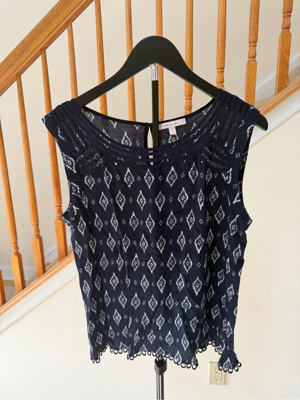 Skies Are Blue Navy and White Sleeveless Embroidered Camisole